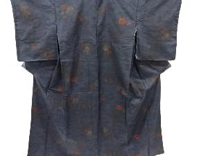 波に菊・牡丹模様本場大島紬着物(染)